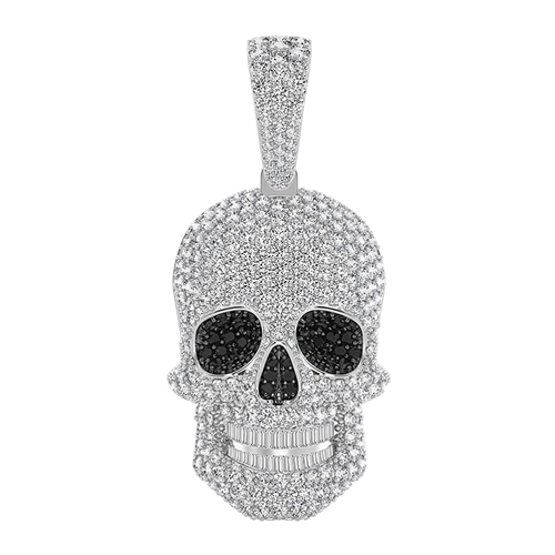 Baguette Teeth Skull Diamond Pendant 14k Solid Gold 5.15ctw