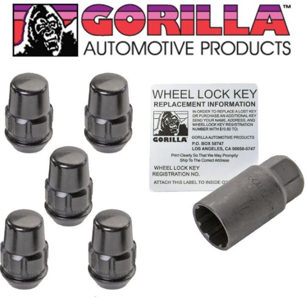 Gorilla 12x1.5 Black Acorn Wheel Lock Nuts 5 Pieces With Key