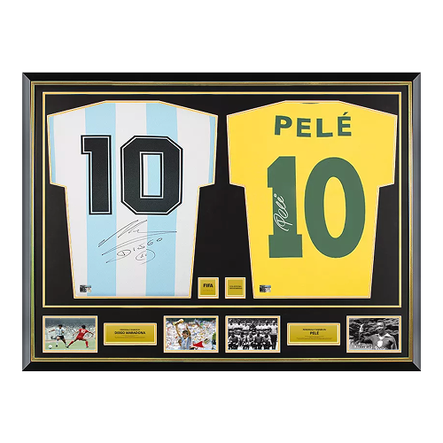 Diego Maradona Argentina & Pele Brazil Official FIFA World Cup™ Signed and Dual Framed Shirts
