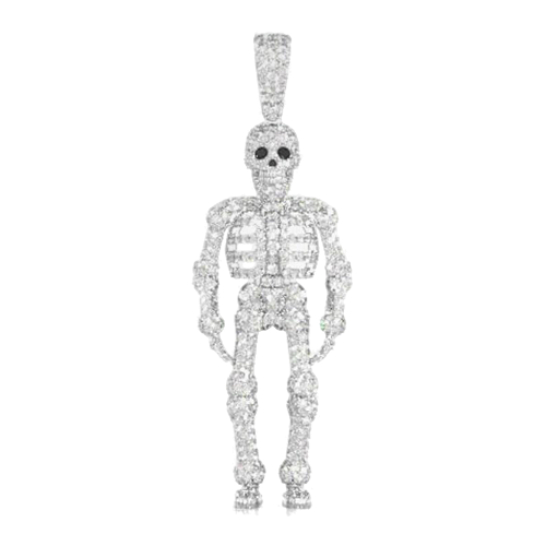 Human Skeleton Diamond Pendant 14k Solid Gold 2.75ctw