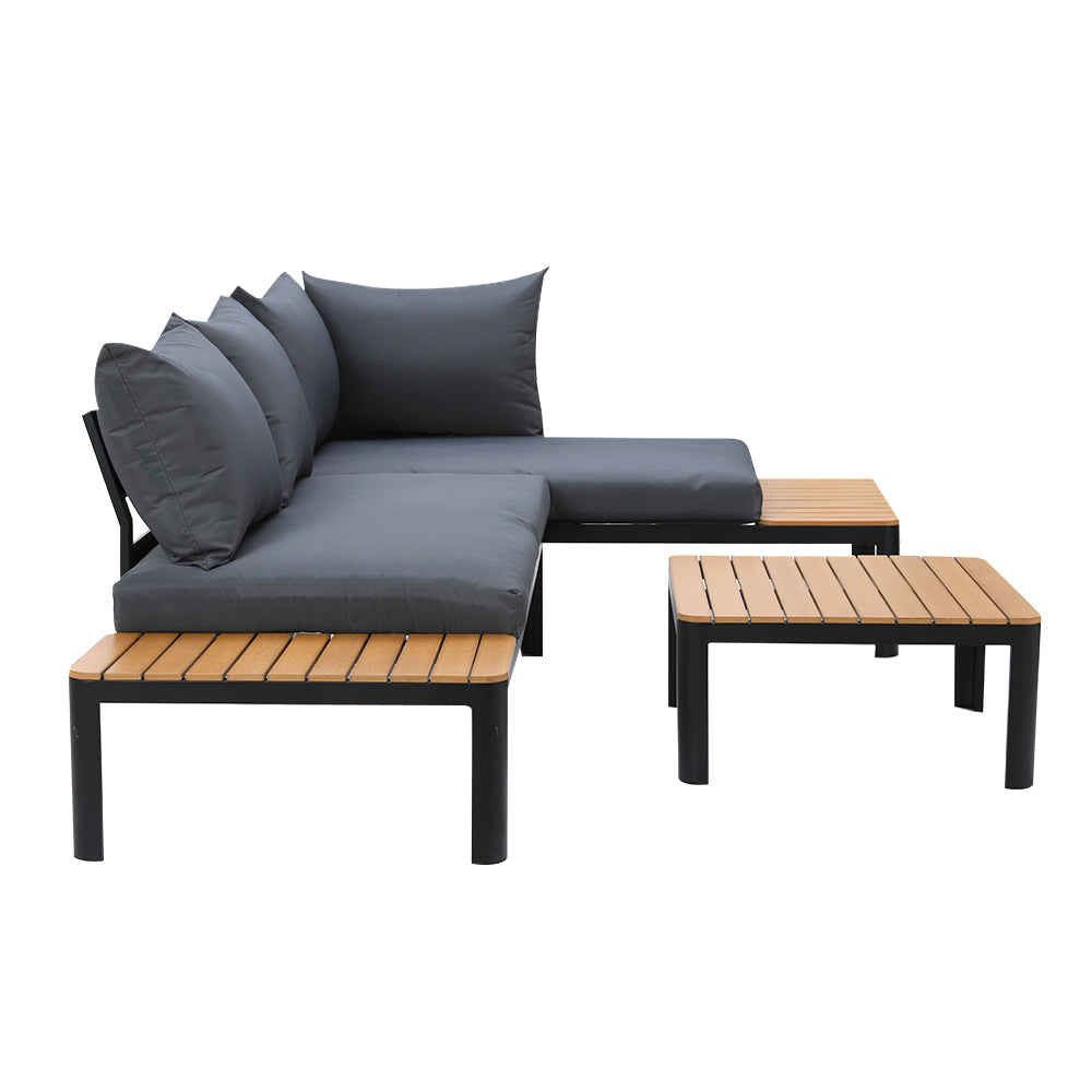 Gardeon Outdoor Sofa Set 4 Seater Corner Modular Lounge Setting Aluminium Black