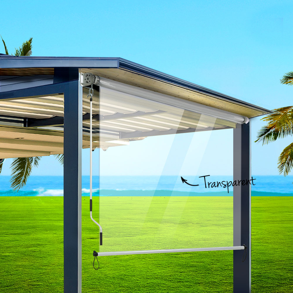 Instahut Outdoor Blinds Transparent Roll Down Awning Window Shade 1.3X2.4M