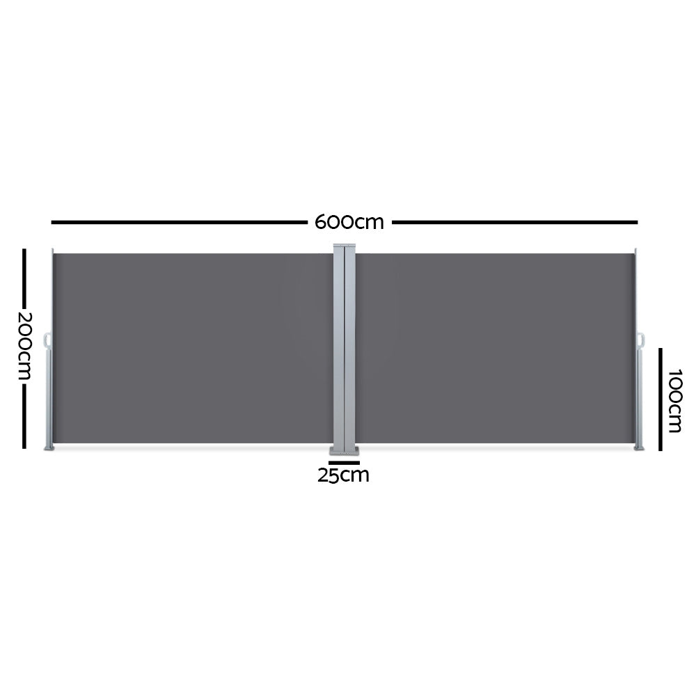 Instahut 2X6M Retractable Side Awning Garden Patio Shade Screen Panel Grey