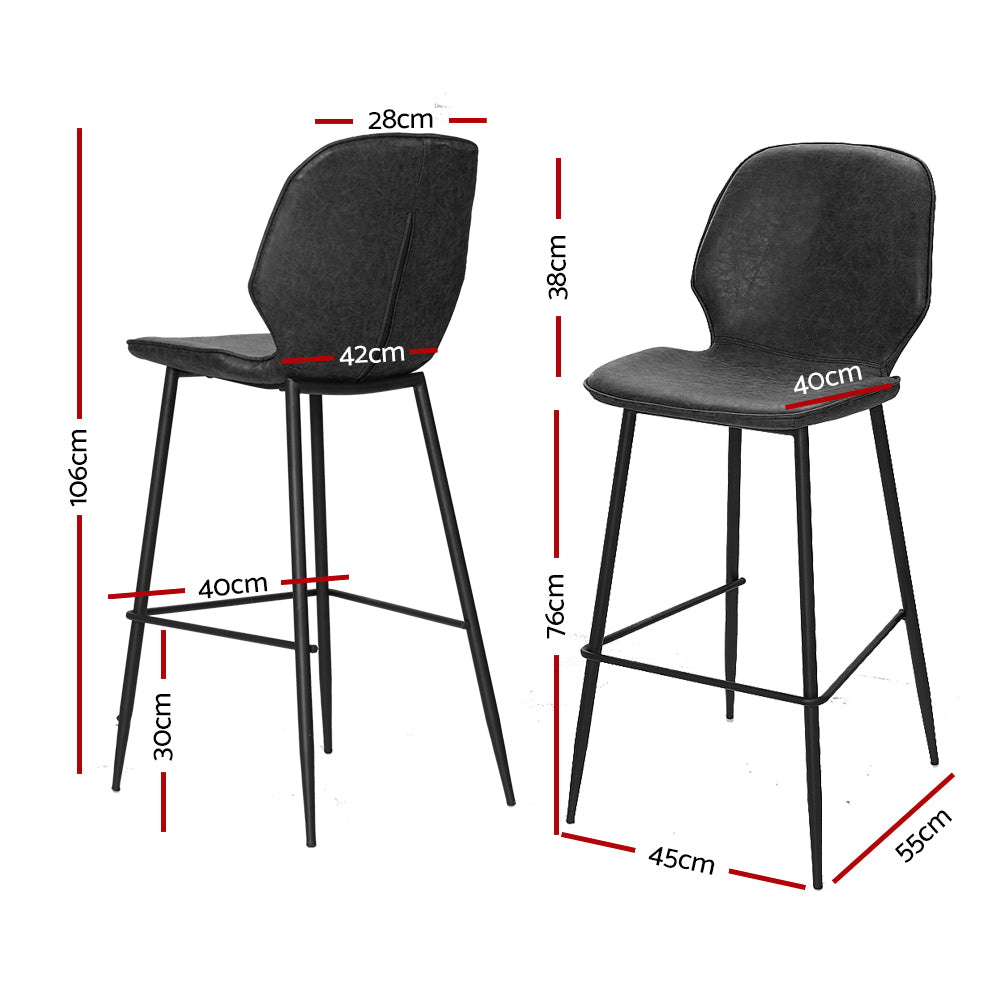 Artiss Set of 2 Bar Stools Kitchen Stool Barstool Dining Chairs Leather Black Kingsley