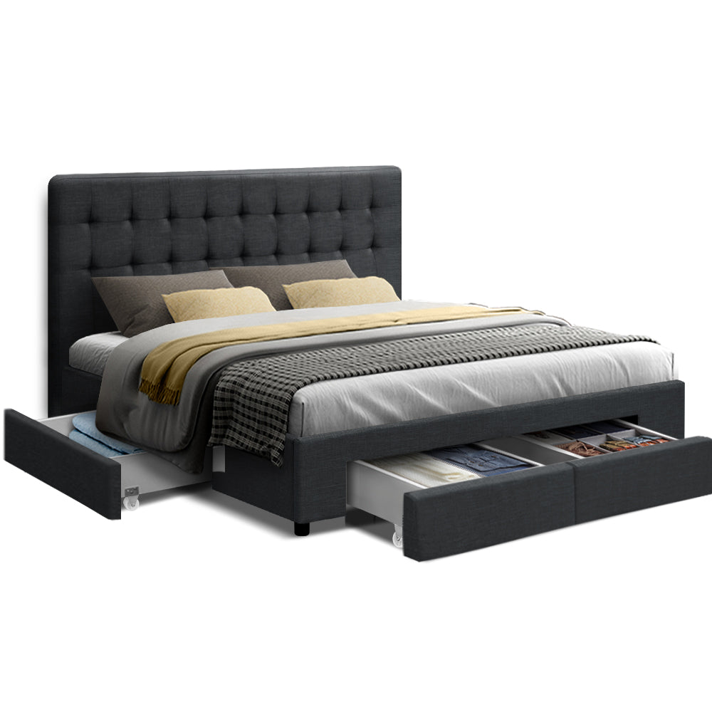Artiss Bed Frame Double Size with 4 Drawers Grey AVIO