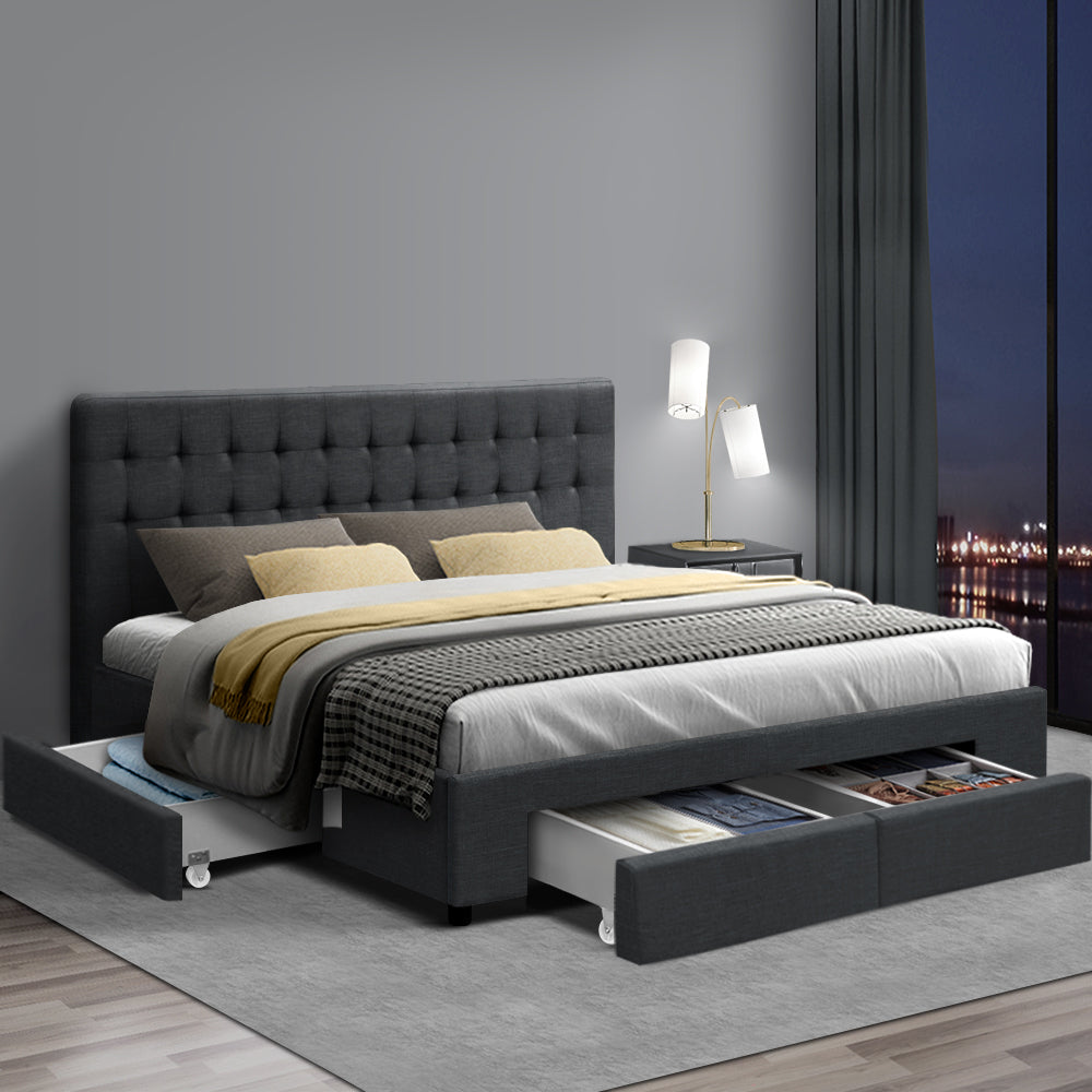 Artiss Bed Frame King Size with 4 Drawers Charcoal AVIO