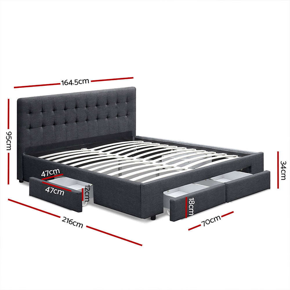Artiss Bed Frame Queen Size with 4 Drawers Charcoal AVIO