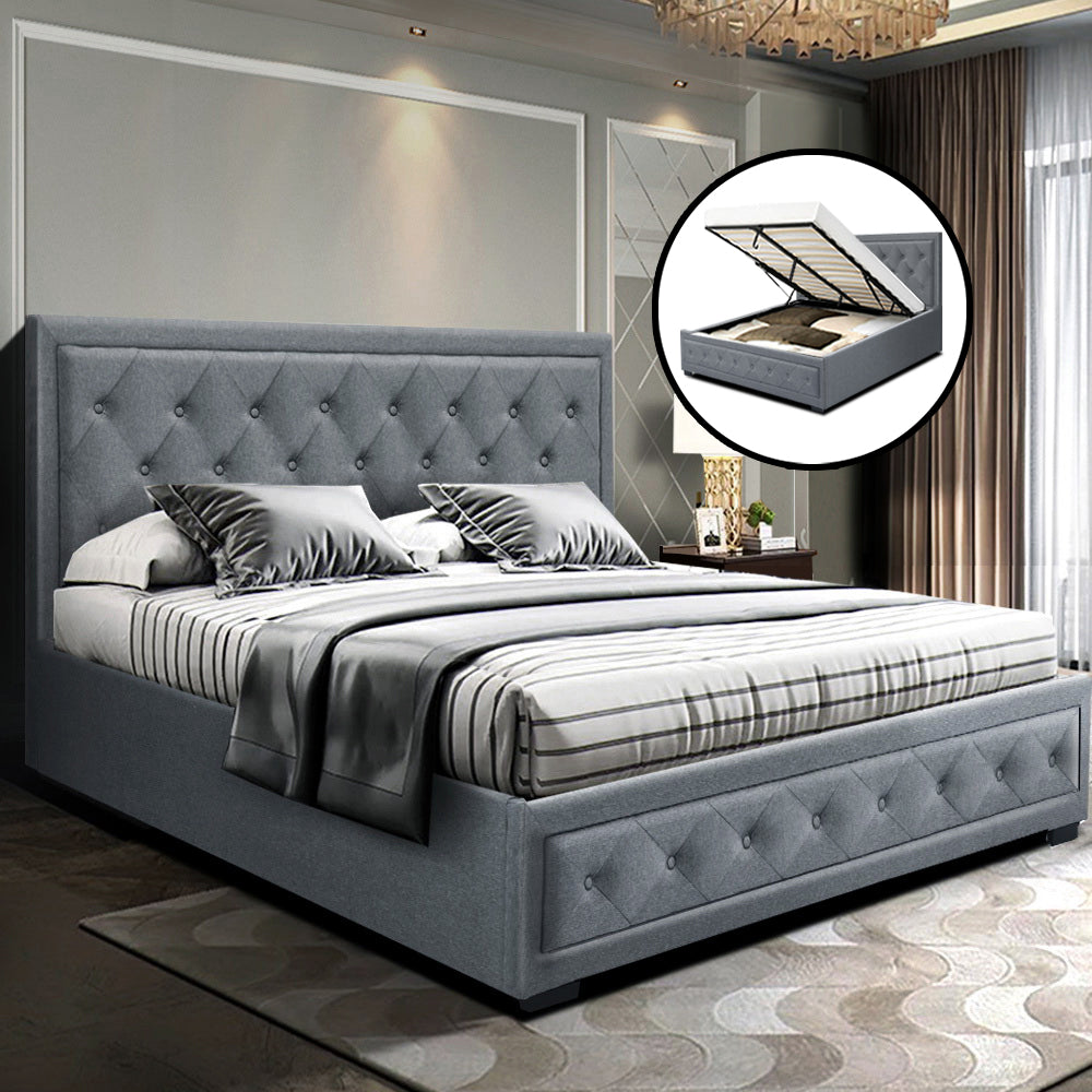 Artiss Bed Frame Queen Size Gas Lift Grey TIYO