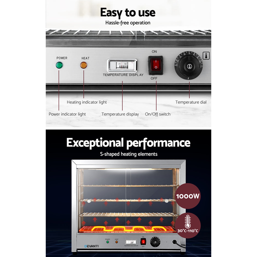 Devanti Commercial Food Warmer Electric Pie Hot Display Showcase Cabinet 4 Tier