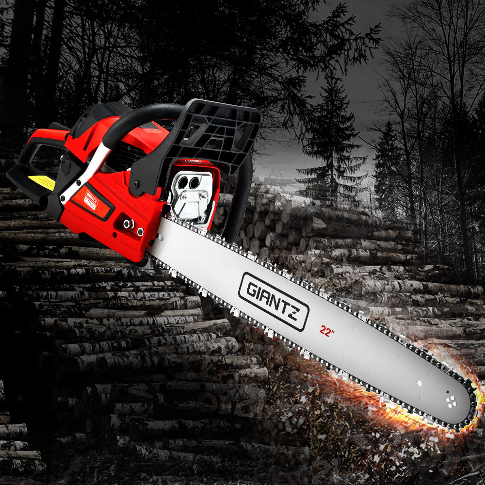 Giantz Chainsaw 58cc Petrol Commercial Pruning Chain Saw E-Start 22'' Bar Top