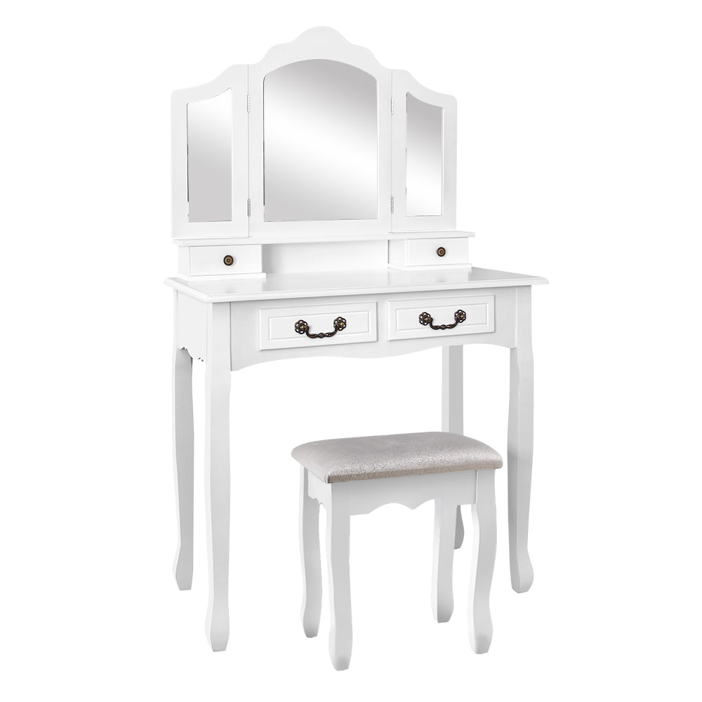 Artiss Dressing Table Stool Set Foldable Mirror White