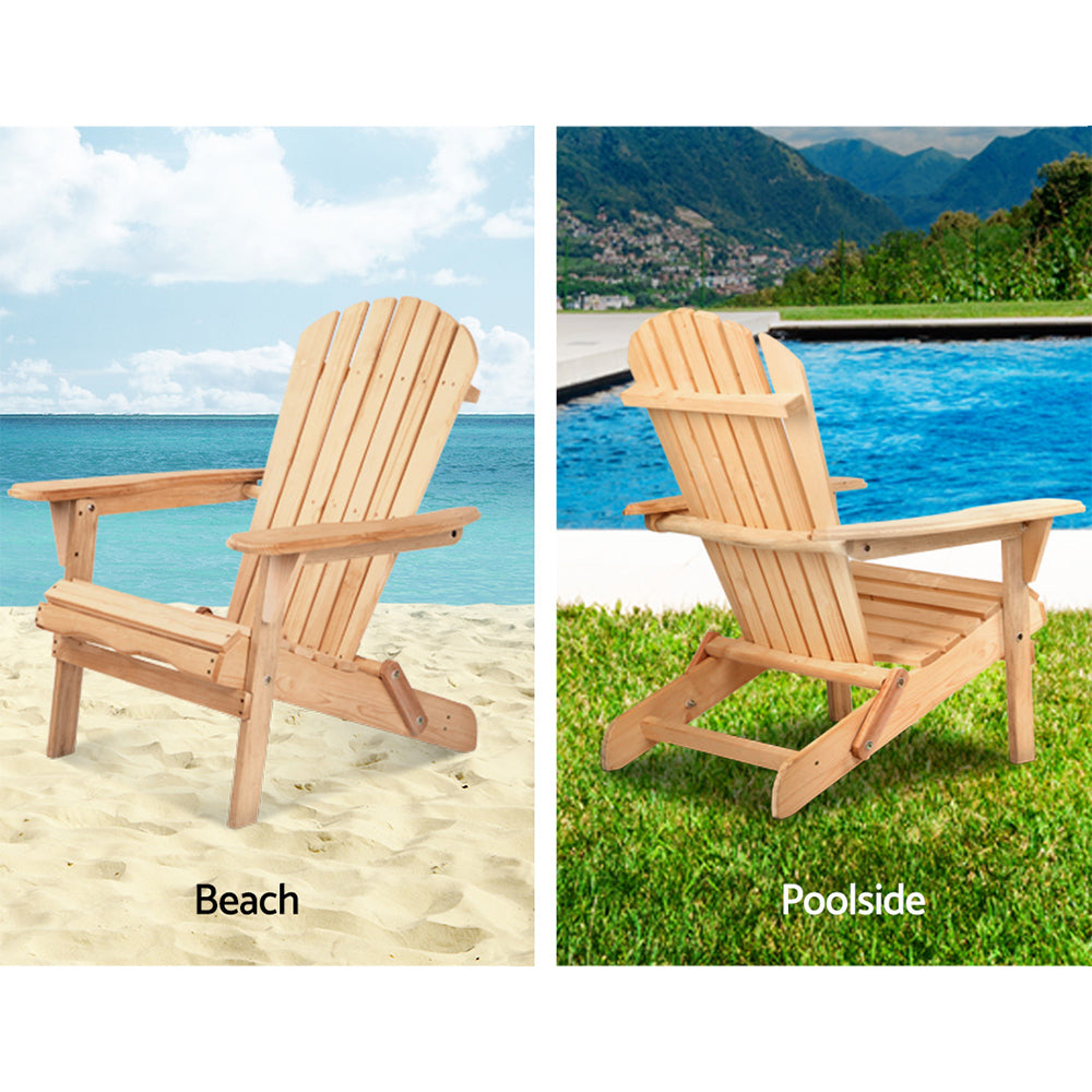 Gardeon Adirondack Outdoor Chairs Wooden Beach Chair Patio Furniture Garden Natural Set of 2