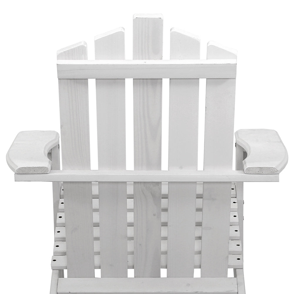 Gardeon 3PC Adirondack Outdoor Table and Chairs Wooden Beach Chair White