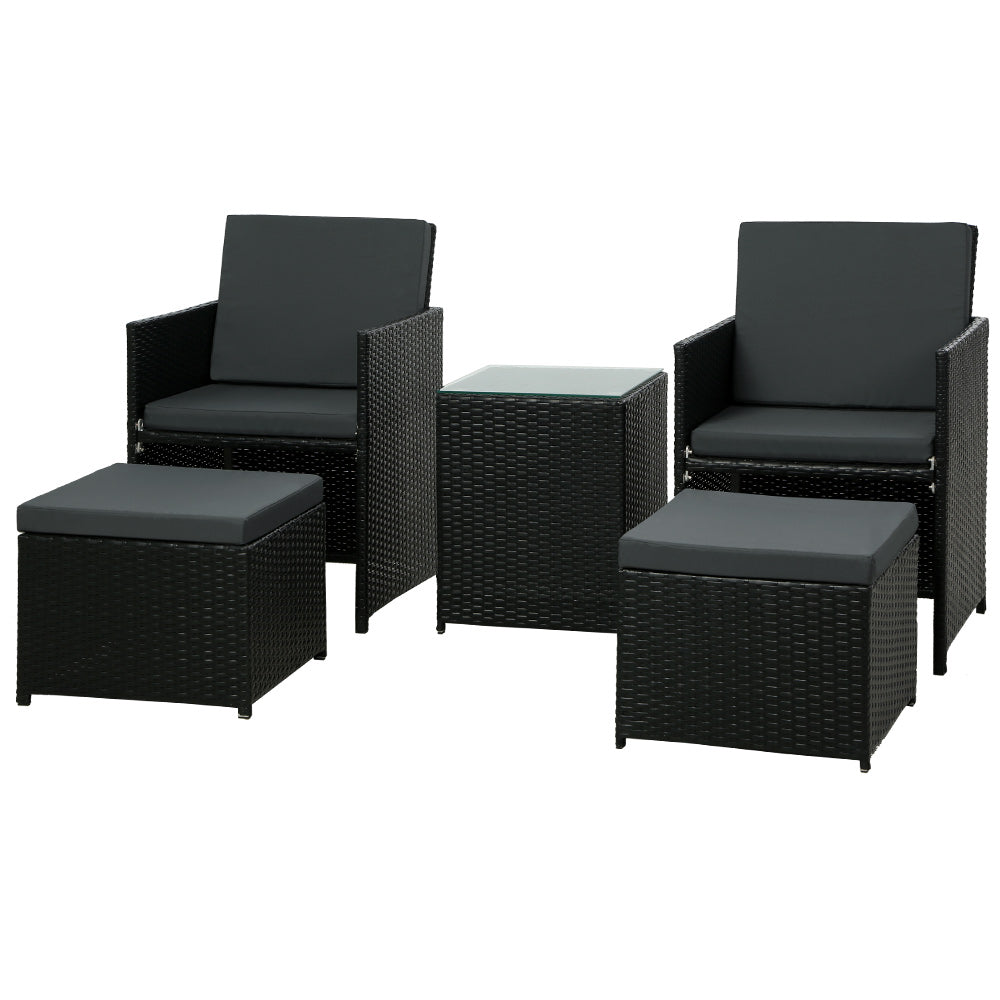 Gardeon 5PC Bistro Set Wicker Table and Chairs?Ottoman Outdoor Furniture