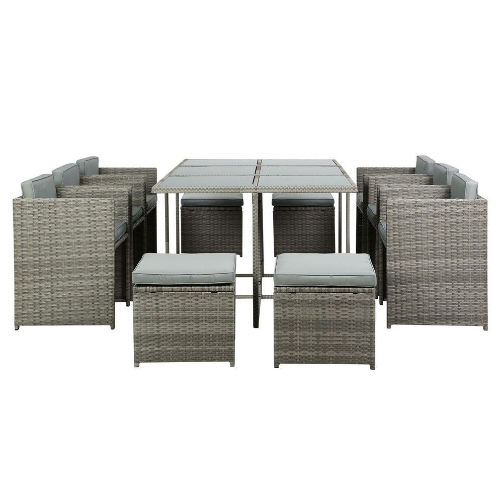 Gardeon Outdoor Dining Set 11 Piece Wicker Table Chairs Setting Grey