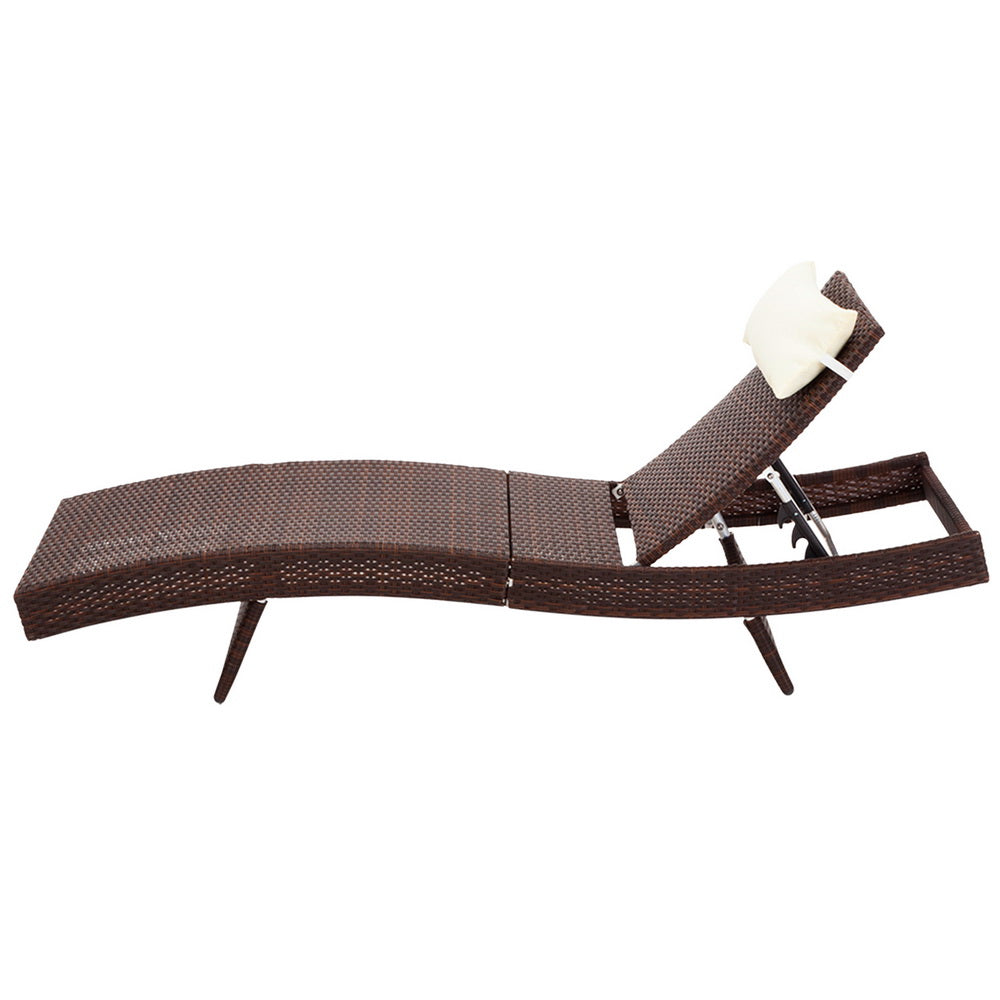 Gardeon 2PC Sun Lounge Wicker Lounger Outdoor Furniture Beach Chair Garden Adjustable Brown