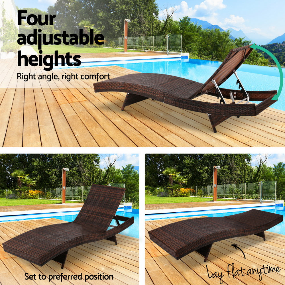 Gardeon 2PC Sun Lounge Wicker Lounger Outdoor Furniture Beach Chair Garden Adjustable Brown