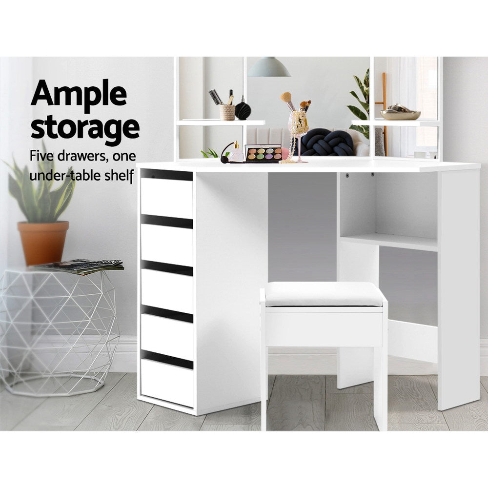 Artiss Dressing Table Stool Set Corner 5 Drawers White