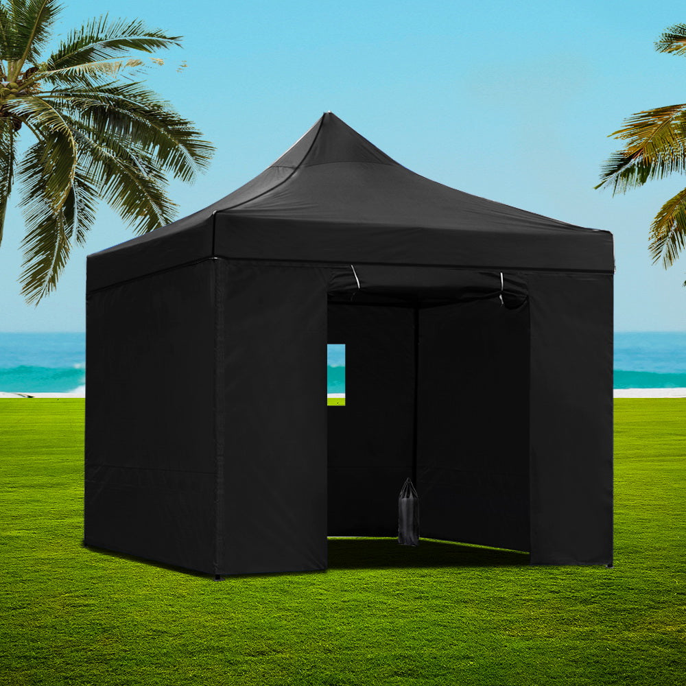 Instahut Gazebo Pop Up Marquee 3x3 Folding Wedding Tent Gazebos Shade Black