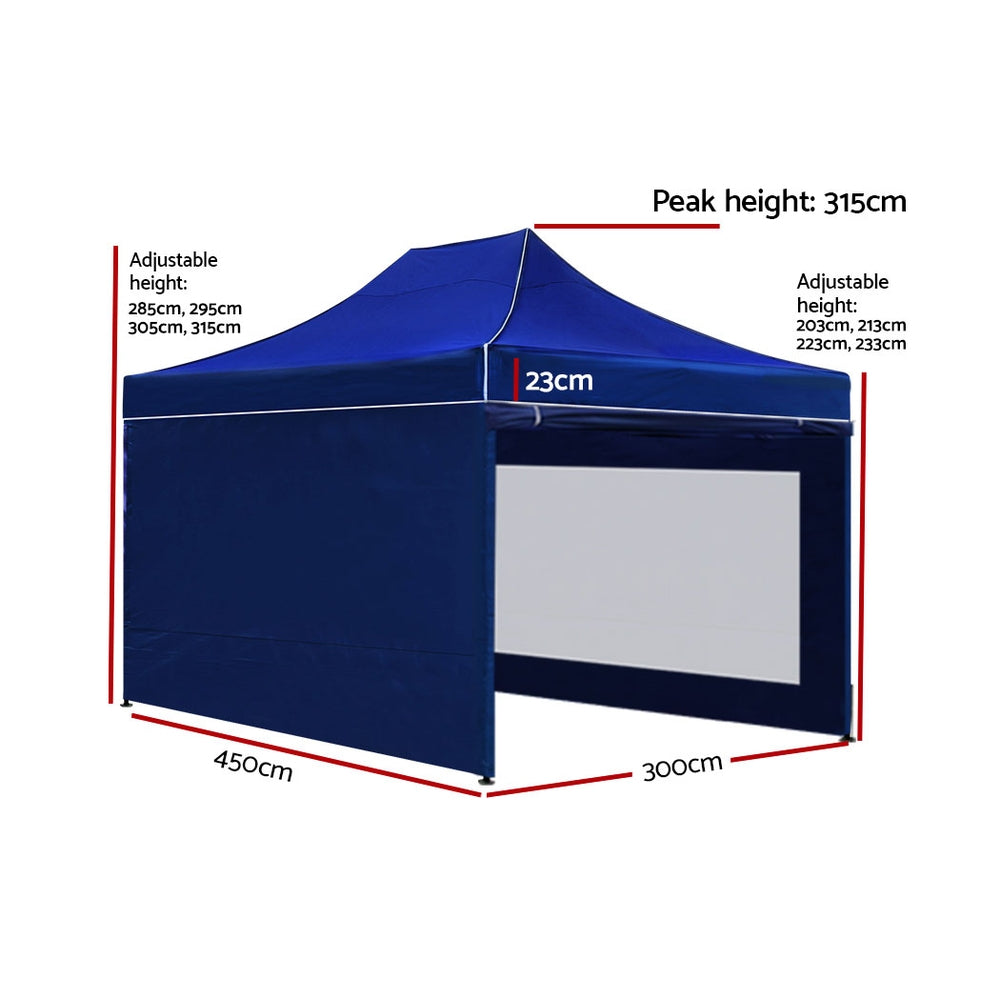 Instahut Gazebo Pop Up Marquee 3x4.5 Folding Wedding Tent Gazebos Shade Blue
