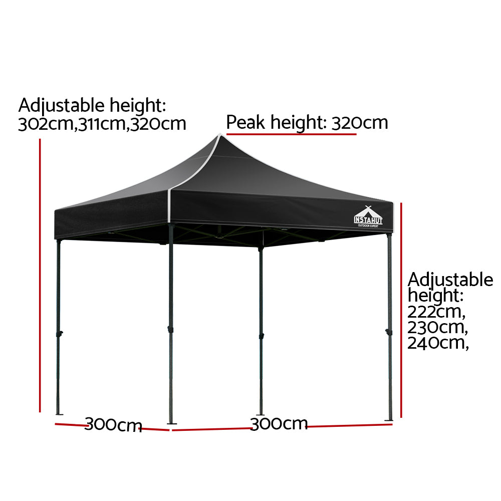 Instahut Gazebo Pop Up Marquee 3x3m Folding Tent Wedding Outdoor Camping Canopy Gazebos Shade Black