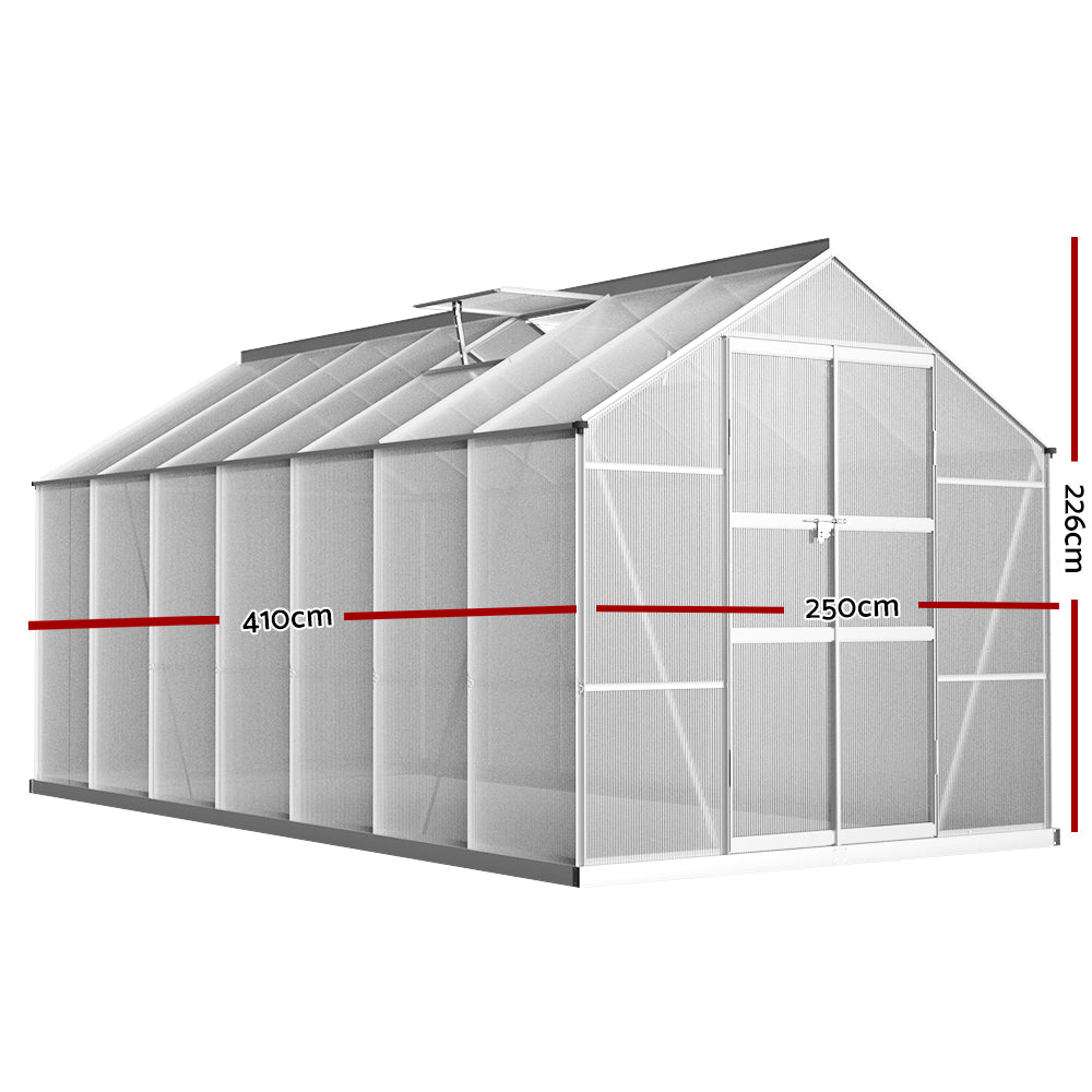 Greenfingers Greenhouse 4.1x2.5x2.26M Double Doors Aluminium Green House Garden Shed
