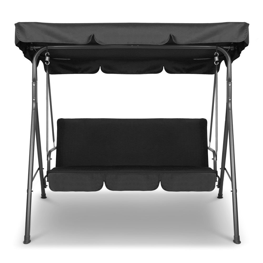 Gardeon Outdoor Swing Chair Garden Bench Furniture Canopy 3 Seater Black