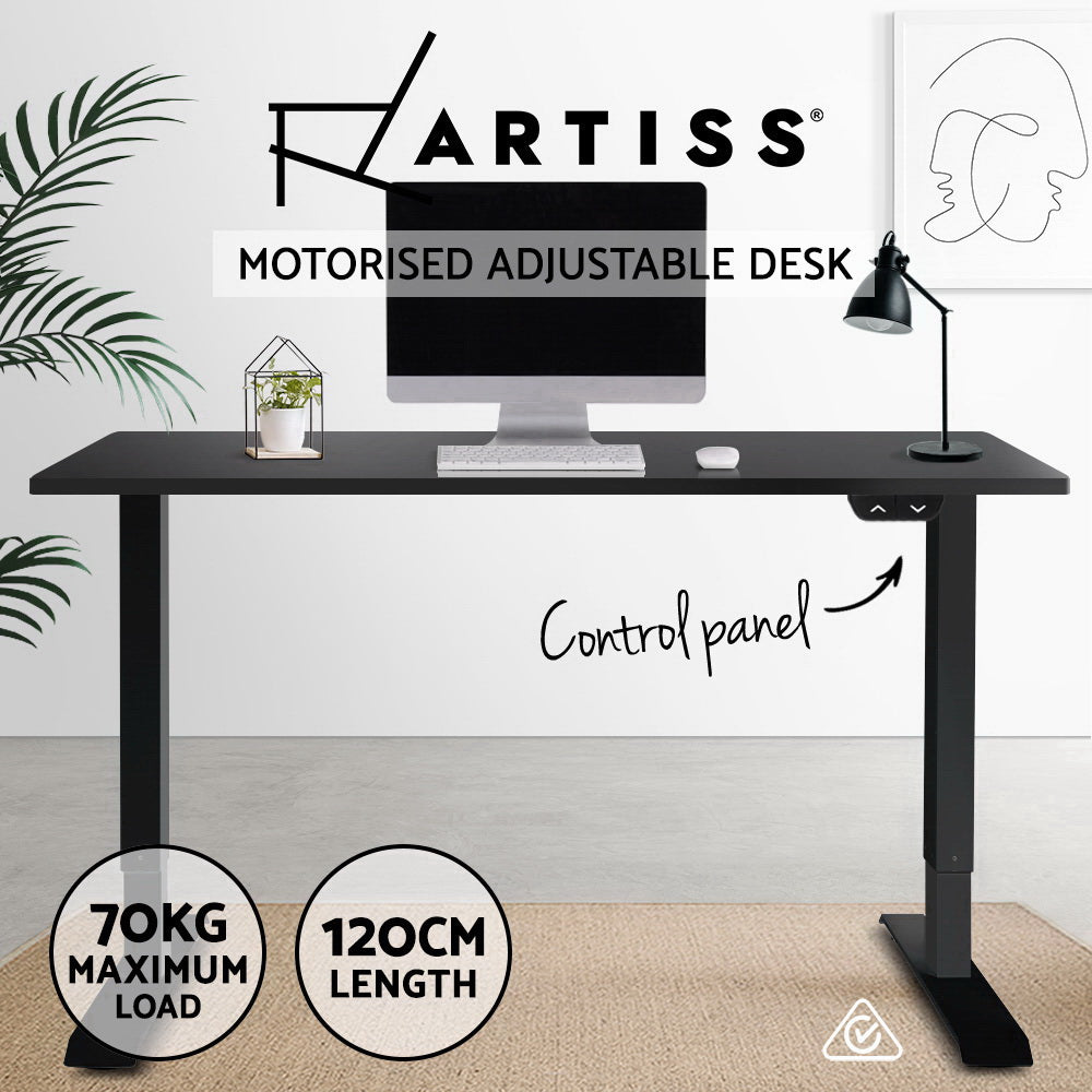 Artiss Standing Desk Adjustable Height Desk Electric Motorised Black Frame Desk Top 120cm