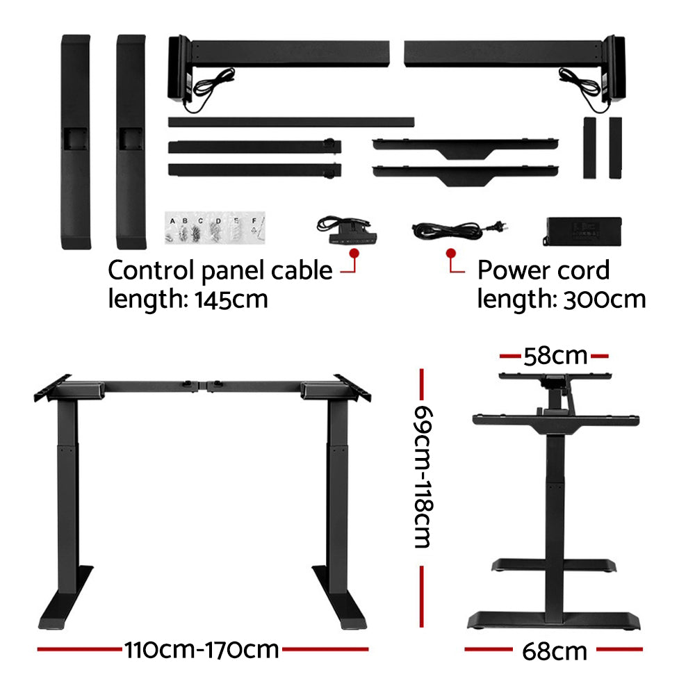 Artiss Standing Desk Adjustable Height Desk Dual Motor Electric Black Frame Oak Desk Top 120cm