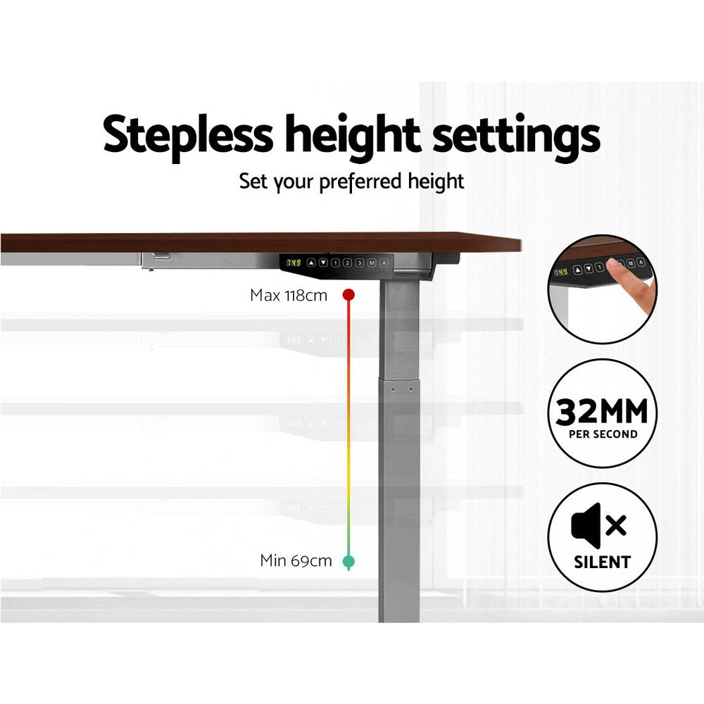 Artiss Standing Desk Adjustable Height Desk Dual Motor Electric Grey Frame Walnut Desk Top 140cm