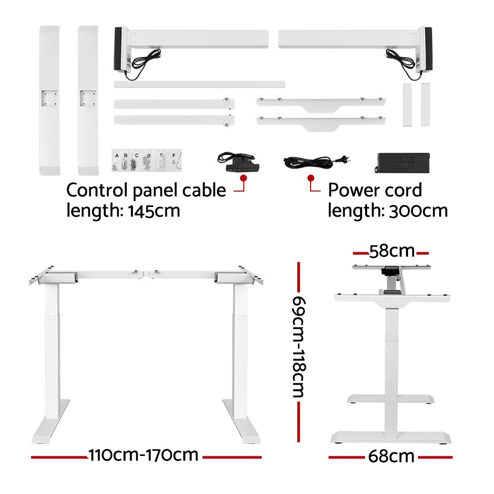 Artiss Standing Desk Adjustable Height Desk Dual Motor Electric White Frame Black Desk Top 140cm