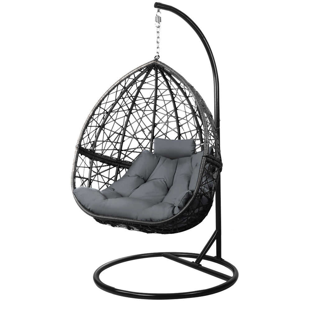 Gardeon Outdoor Egg Swing Chair Wicker Rattan Furniture Pod Stand Cushion Grey