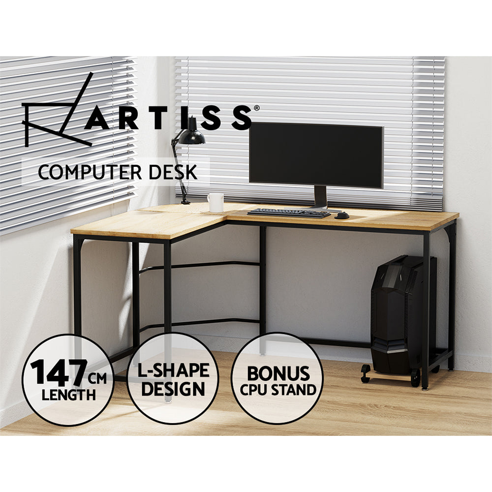 Artiss Computer Desk L-Shape CPU Stand Oak 147CM
