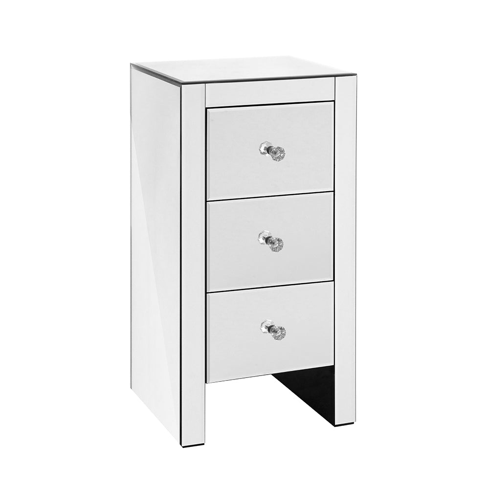 Artiss Bedside Table 3 Drawers Mirrored - QUENN Silver