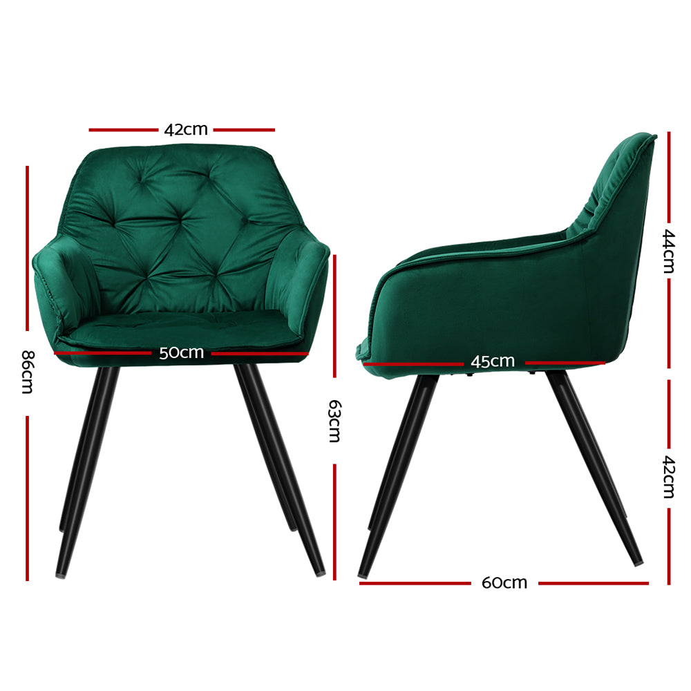 Artiss Set of 2 Calivia Dining Chairs Kitchen Chairs Upholstered Velvet Green