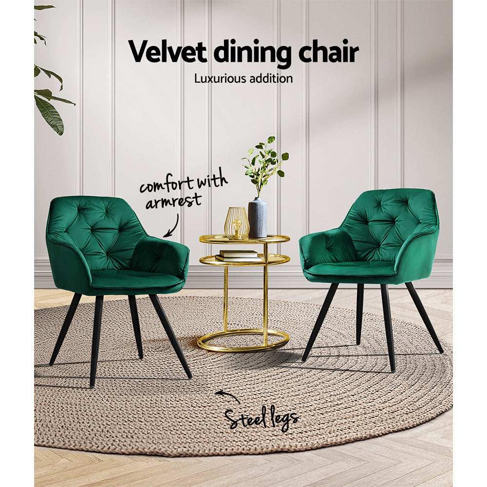 Artiss Set of 2 Calivia Dining Chairs Kitchen Chairs Upholstered Velvet Green