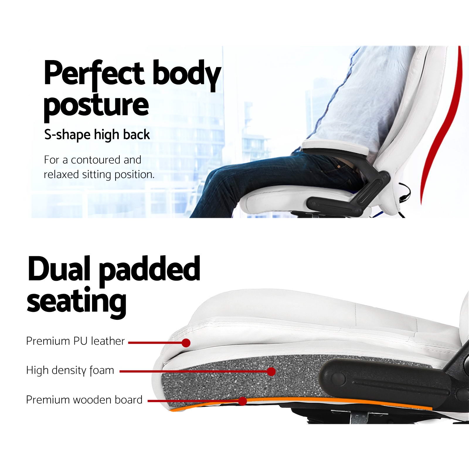 Artiss 8 Point Massage Office Chair Heated Seat Recliner PU White