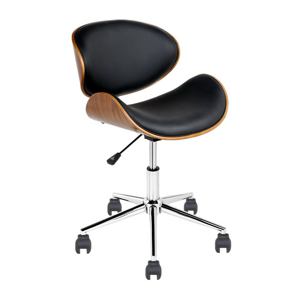 Artiss Wooden Office Chair Leather Seat Black