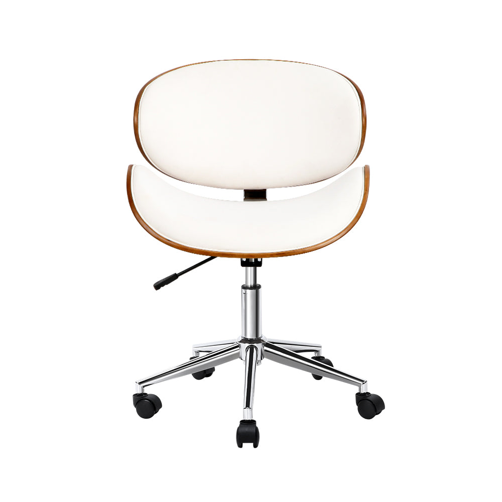 Artiss Wooden Office Chair Leather Seat White