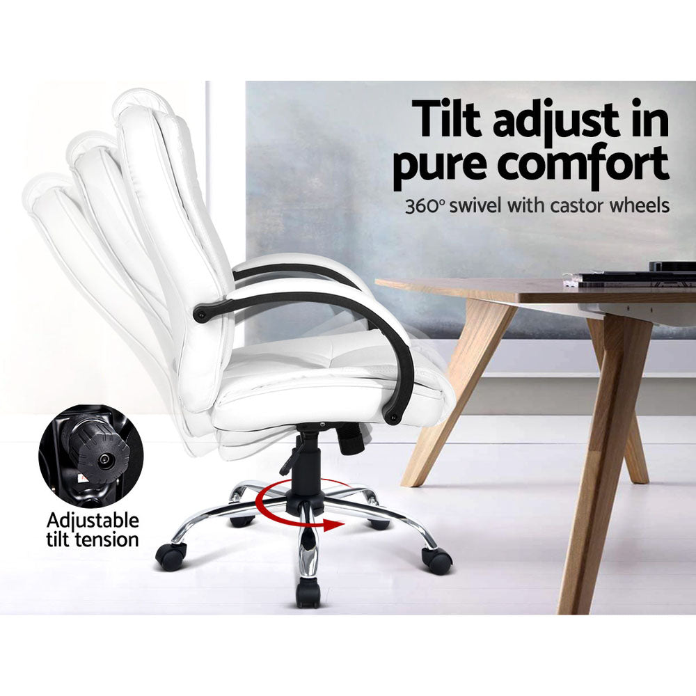 Artiss Executive Office Chair Leather Tilt White