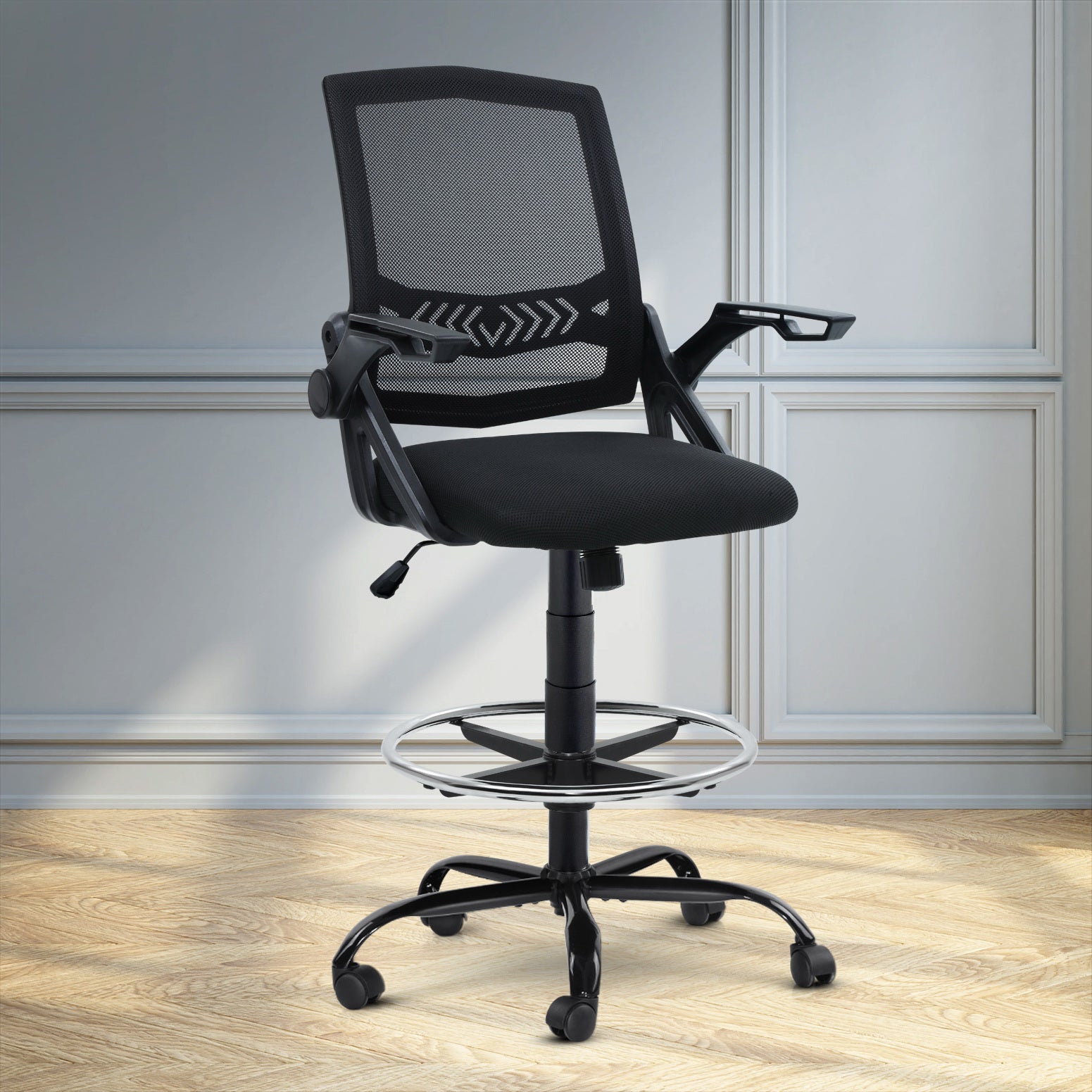 Artiss Office Chair Drafting Stool Mesh Chairs Black