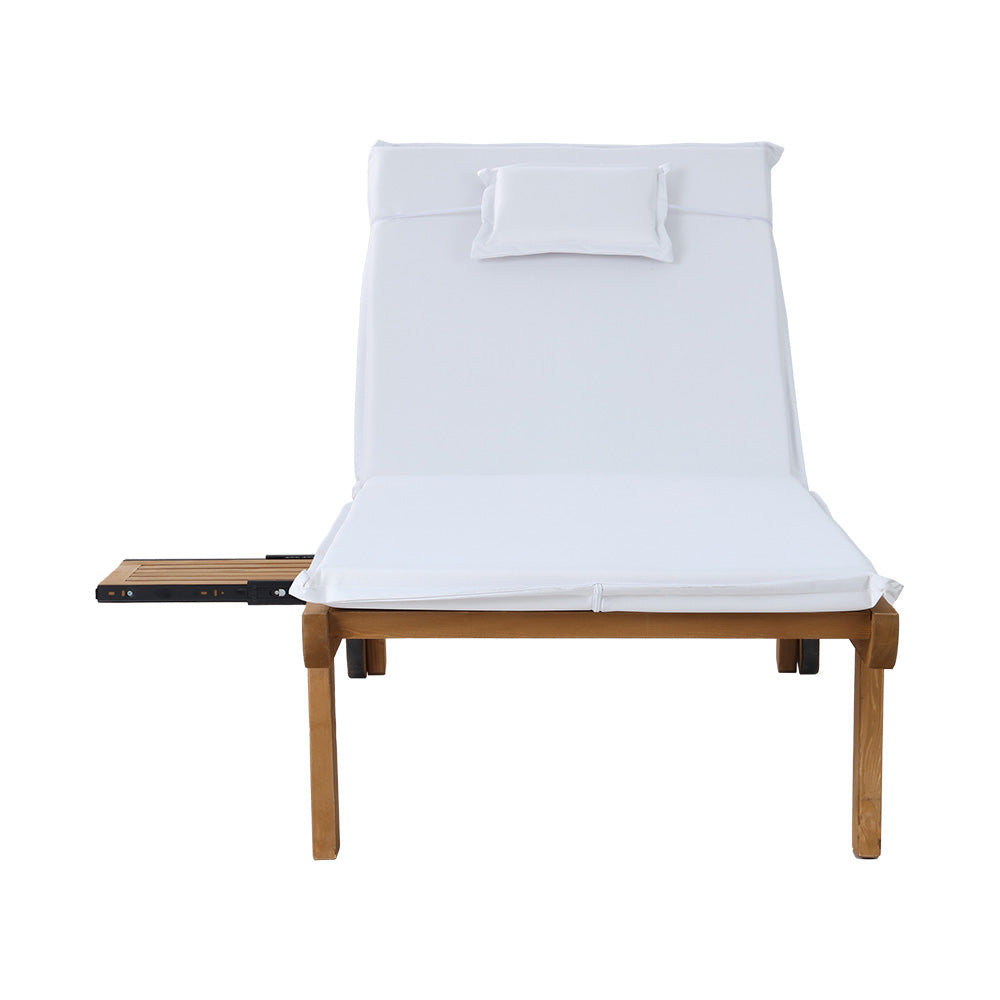 Gardeon Sun Lounge Wooden Lounger Outdoor Furniture Day Bed Wheels Patio White