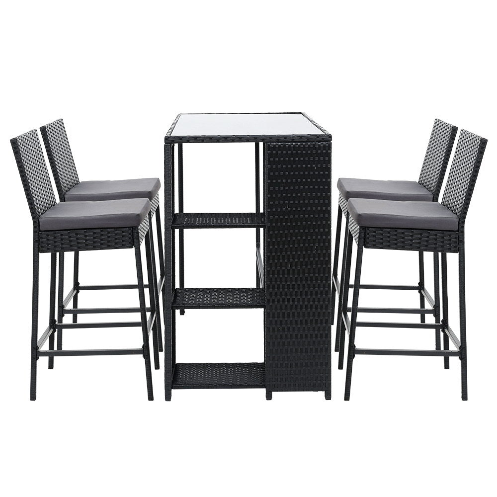 Gardeon 5-Piece Outdoor Bar Set Patio Dining Chairs Wicker Table Stools