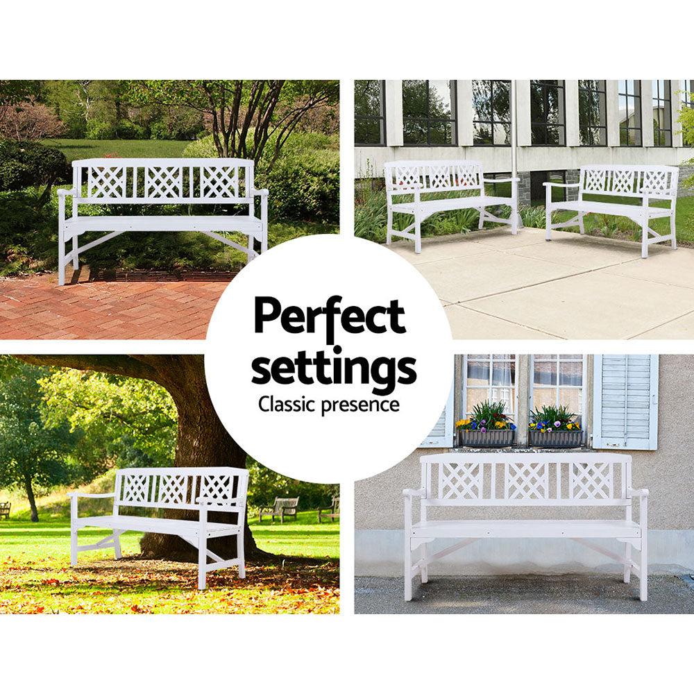 Gardeon Outdoor Garden Bench Wooden Chair 3 Seat Patio Furniture Lounge White