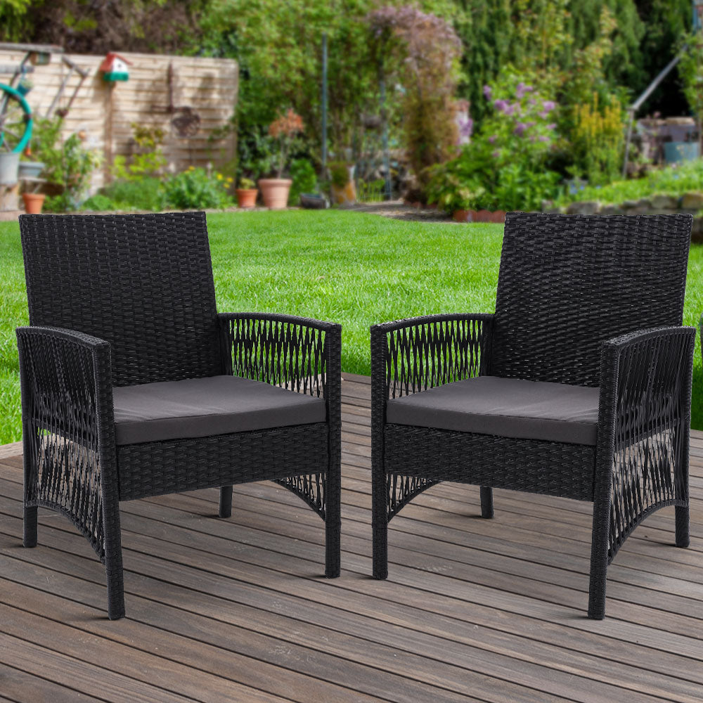 Gardeon 2PC Outdoor Dining Chairs Patio Furniture Wicker Garden Cushion Lyra