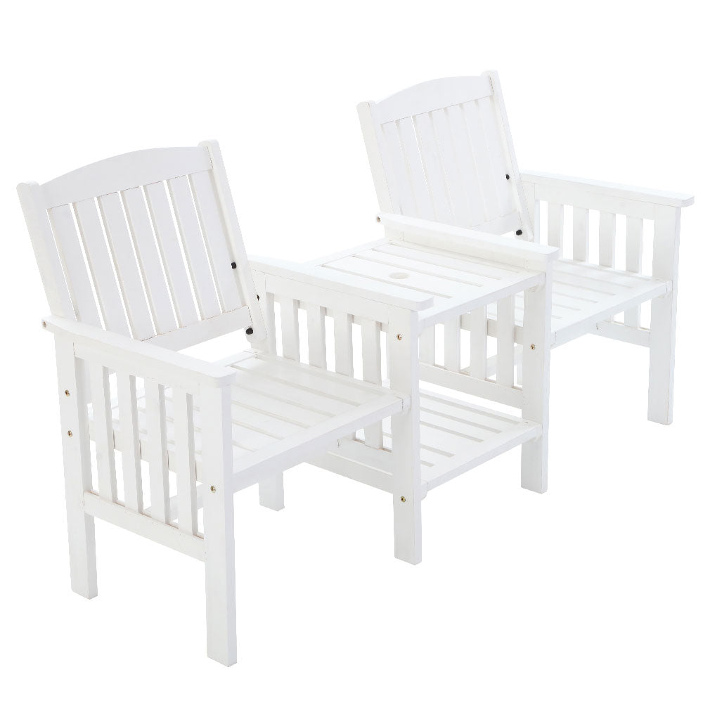 Gardeon Outdoor Garden Bench Loveseat Wooden Table Chairs Patio Furniture White