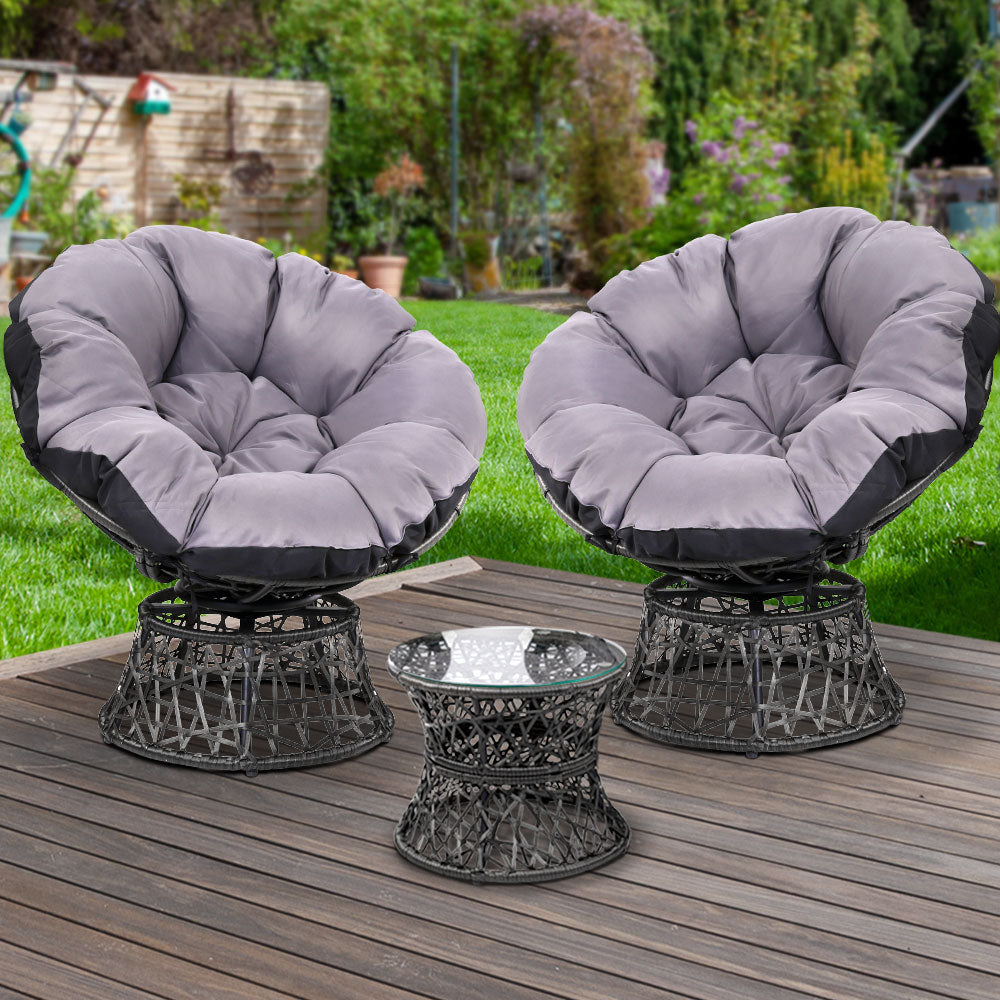Gardeon Outdoor Lounge Setting Furniture Wicker Papasan Chairs Table Patio Black