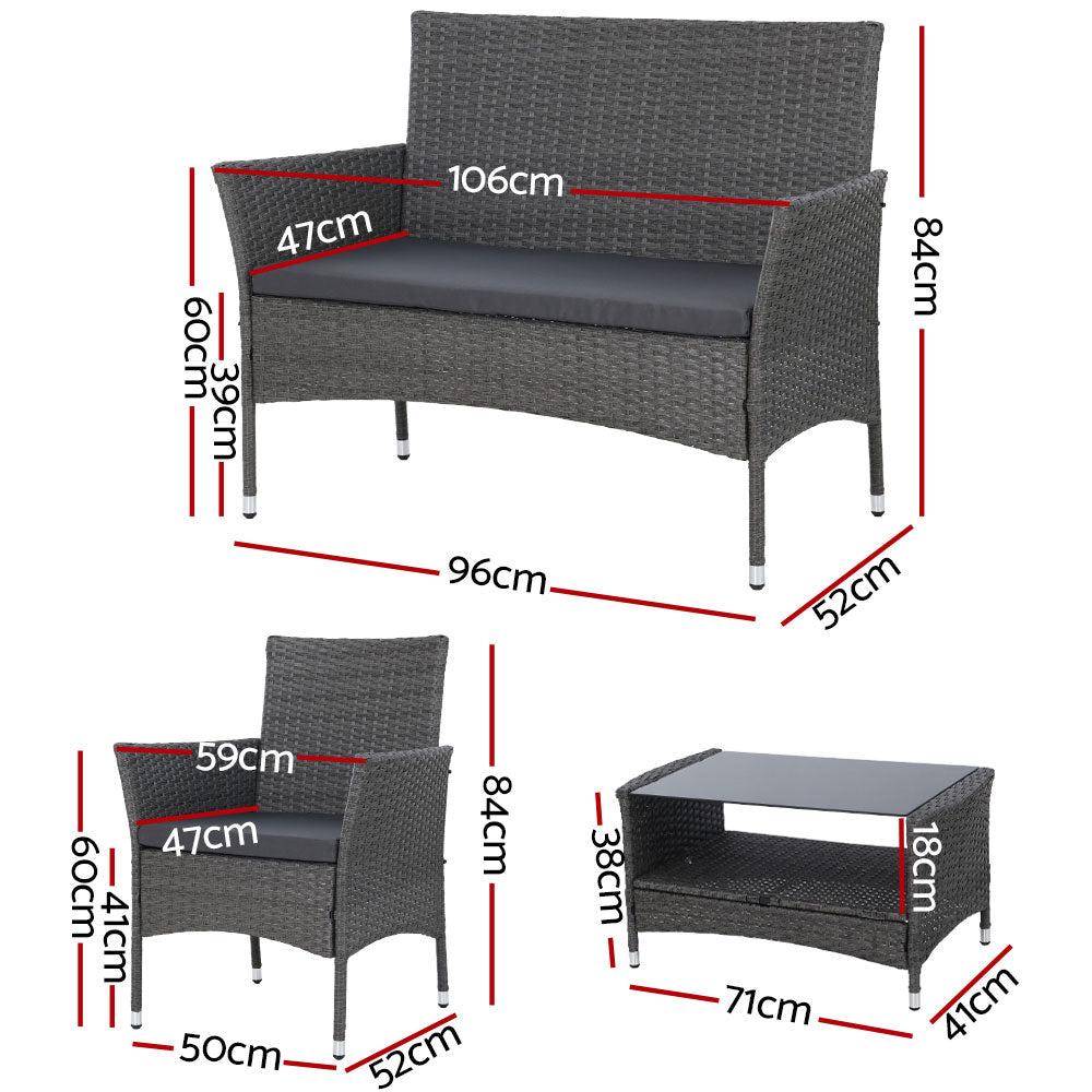 Gardeon 4 Piece Outdoor Dining Set Furniture Setting Lounge Wicker Table Chairs
