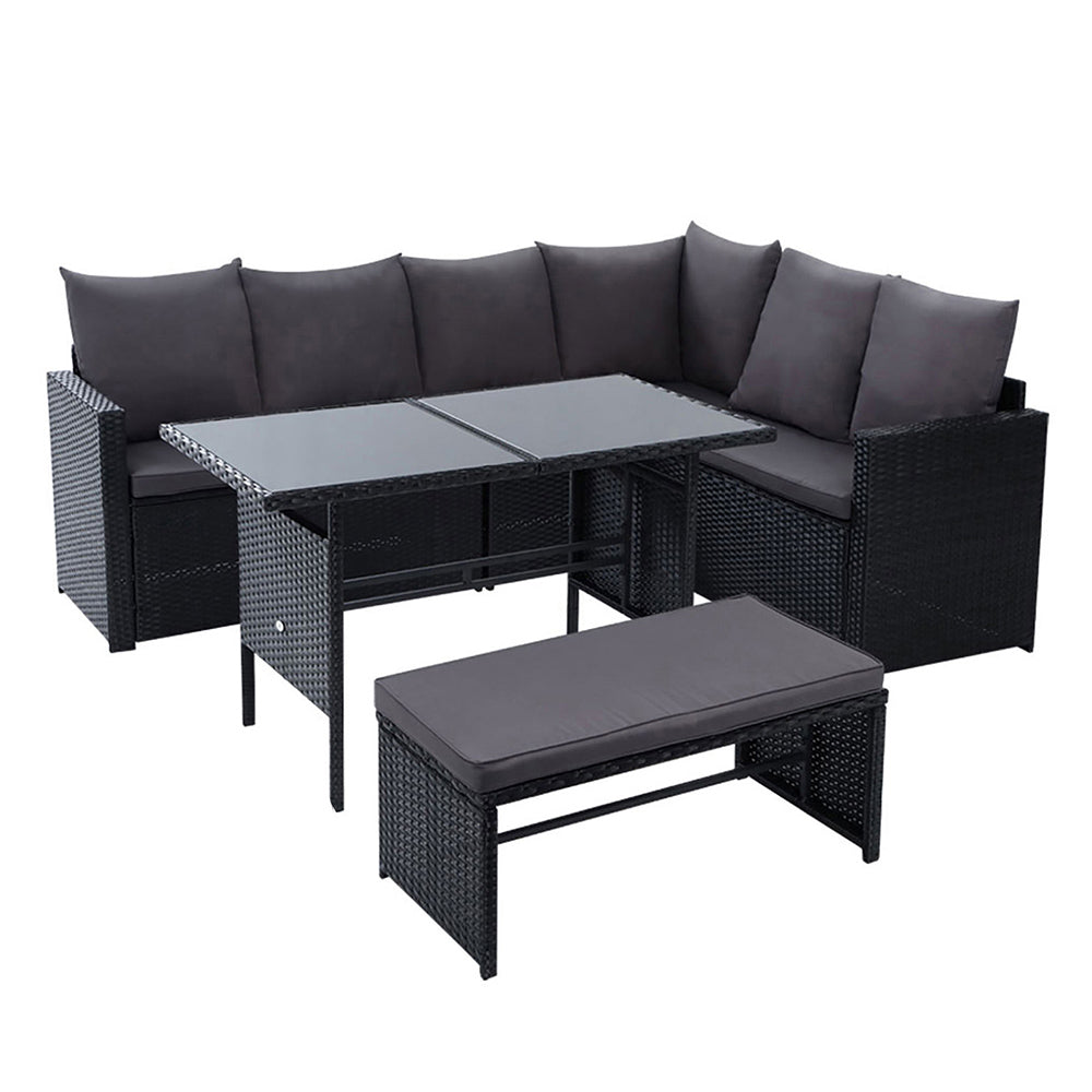 Gardeon Outdoor Dining Set Sofa Lounge Setting Chairs Table Bench Black Cover