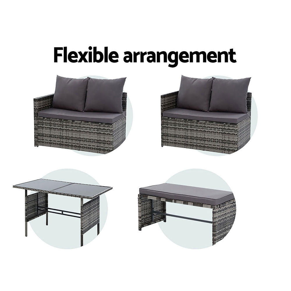 Gardeon Outdoor Furniture Dining Setting Sofa Set Lounge Wicker 8 Seater Mixed Grey